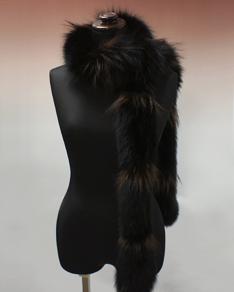 リングファーロングマフラー / ブルー＆シルバーフォックス - リアル